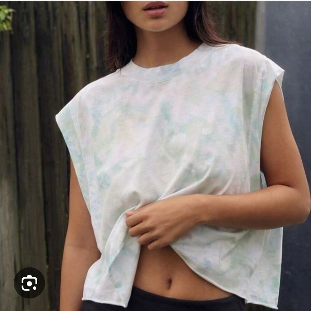 Free People Sleeveless Tie-Dye Crop Tank - White & Pale Green